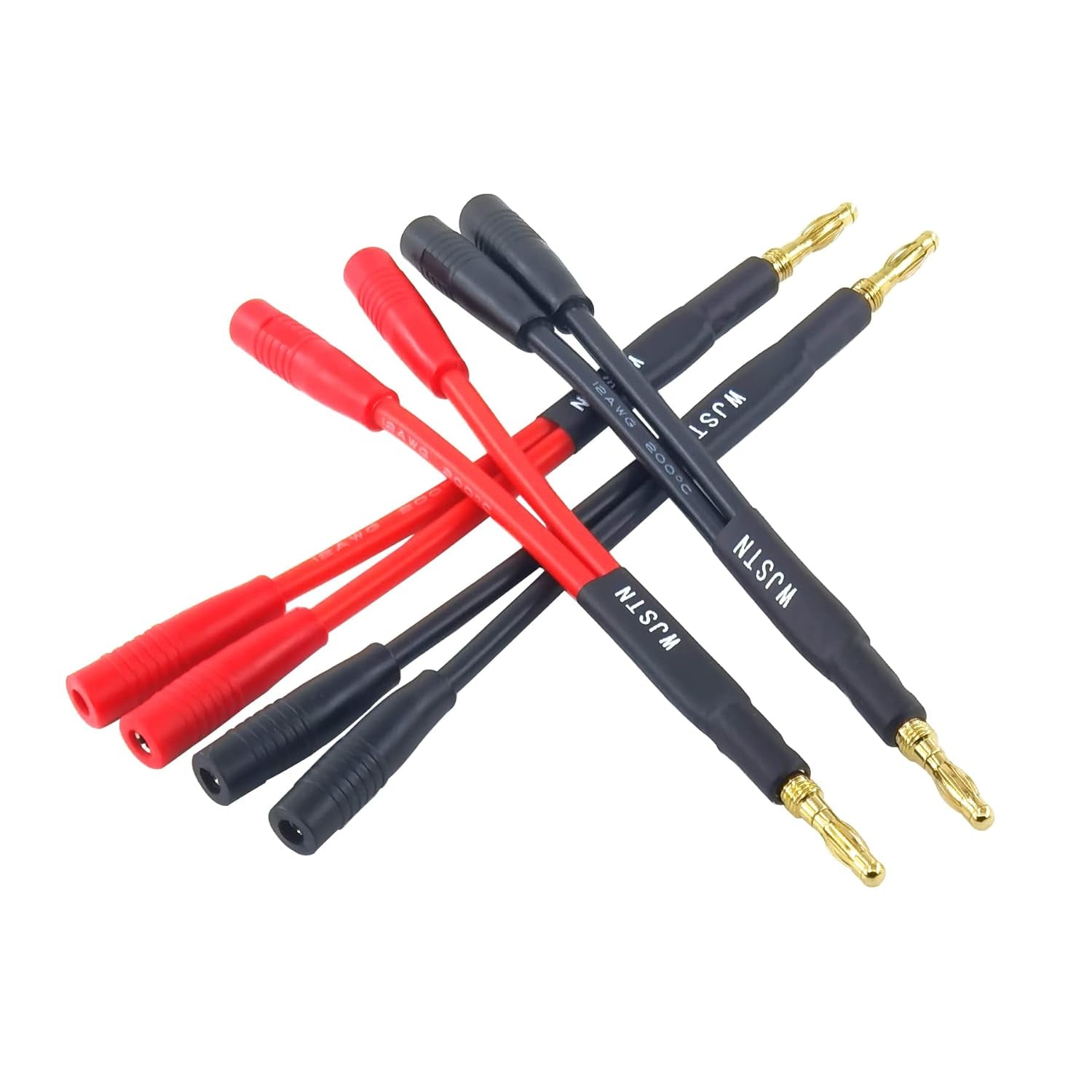 Suanqi Banana Plug to 2-Female 4Mm Banana Jack Socket Plug Splitter Adapter,3 Inches 1 Male to 2 Female 4Pack.