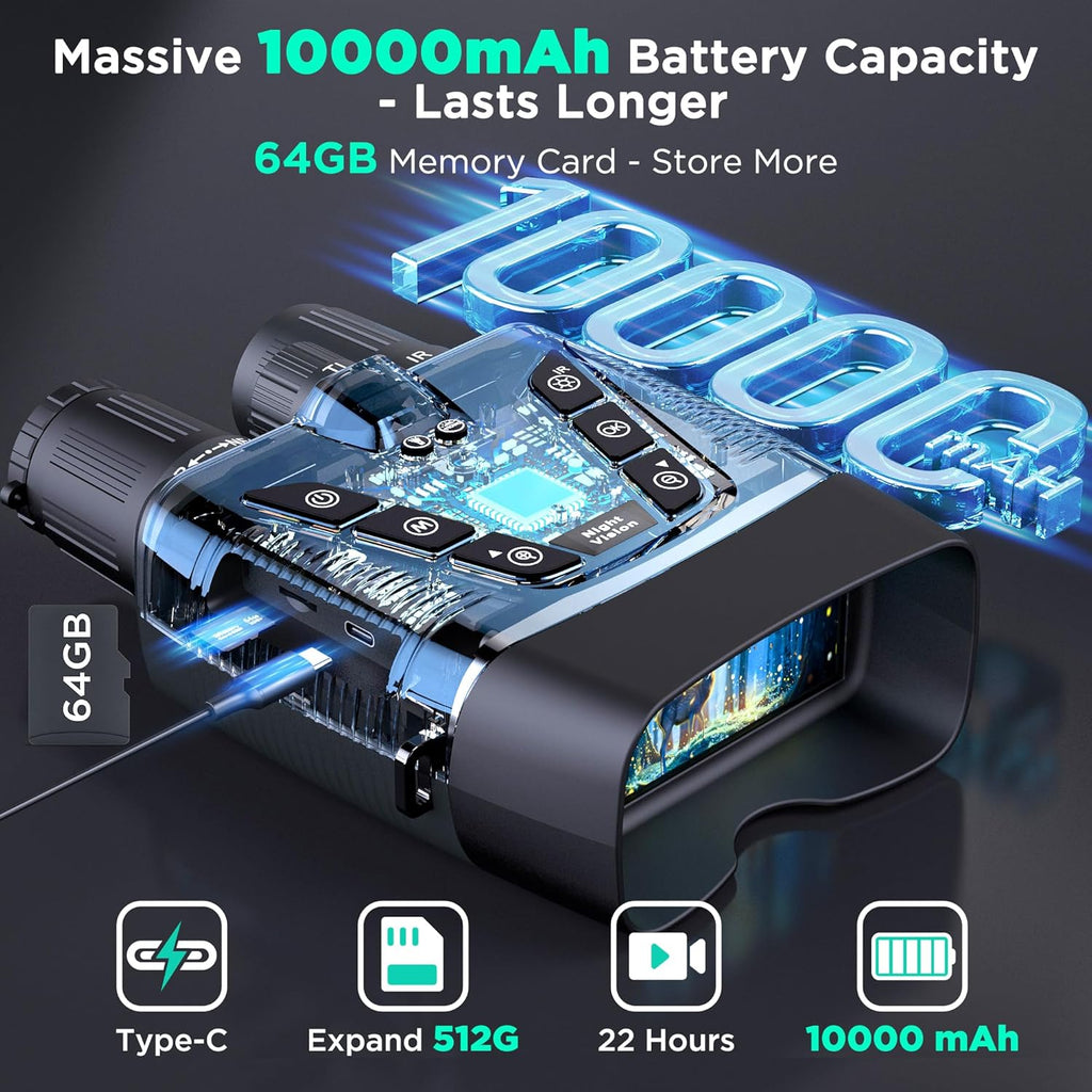 Night Vision Goggles, 58MP Full-Color 4K Night Vision Binoculars with 10000Mah Fast Charging Battery, 64GB Card, 3.99" Screen and 1968FT Viewing Range for Camping Hunting & Security(Black)