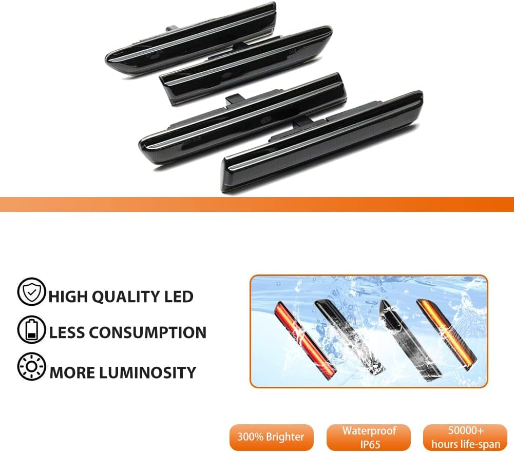 4PCS Amber&Red Full LED Front+Rear Side Marker Lights for 2004-2008 Acura Tl,Turn Signal Lights Replace OEM Sidemarker Lamps