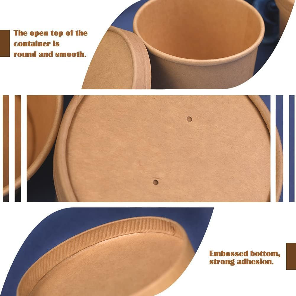 50 Pack 12 Oz Paper Soup Cups with Lids, Disposable Kraft Paper Bowls, to Go Soup Containers, Ice Cream Containers for Dessert Yogurt Ice Cream