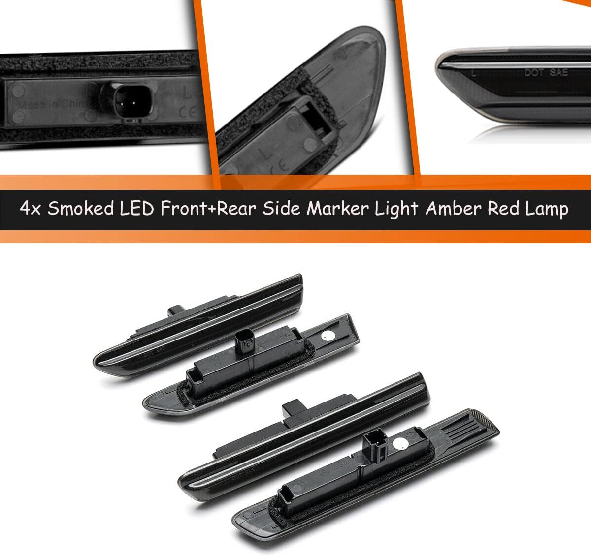 4PCS Amber&Red Full LED Front+Rear Side Marker Lights for 2004-2008 Acura Tl,Turn Signal Lights Replace OEM Sidemarker Lamps