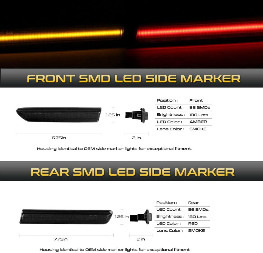 4PCS Amber&Red Full LED Front+Rear Side Marker Lights for 2004-2008 Acura Tl,Turn Signal Lights Replace OEM Sidemarker Lamps