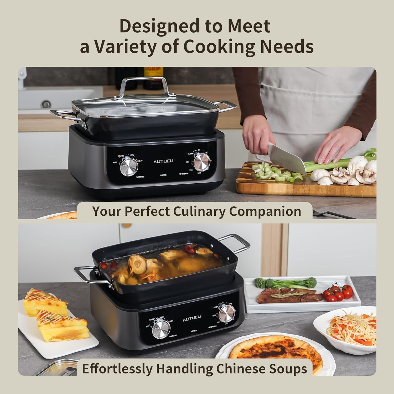 7-Quart Slow Cooker | Pfoa-Free Ceramic Coating, Dishwasher Safe Oven Safe to 450°F, Perfect for Large Families, Entertaining (With Timer)