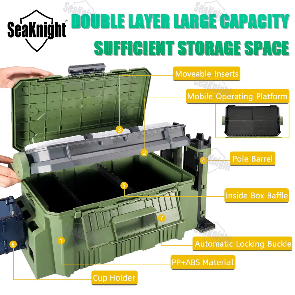 Brand 20L Fishing Tackle Box SK05 Double Layer Large Capacity Hard Fishing Storage Box Multifunctional Case Rod Holder