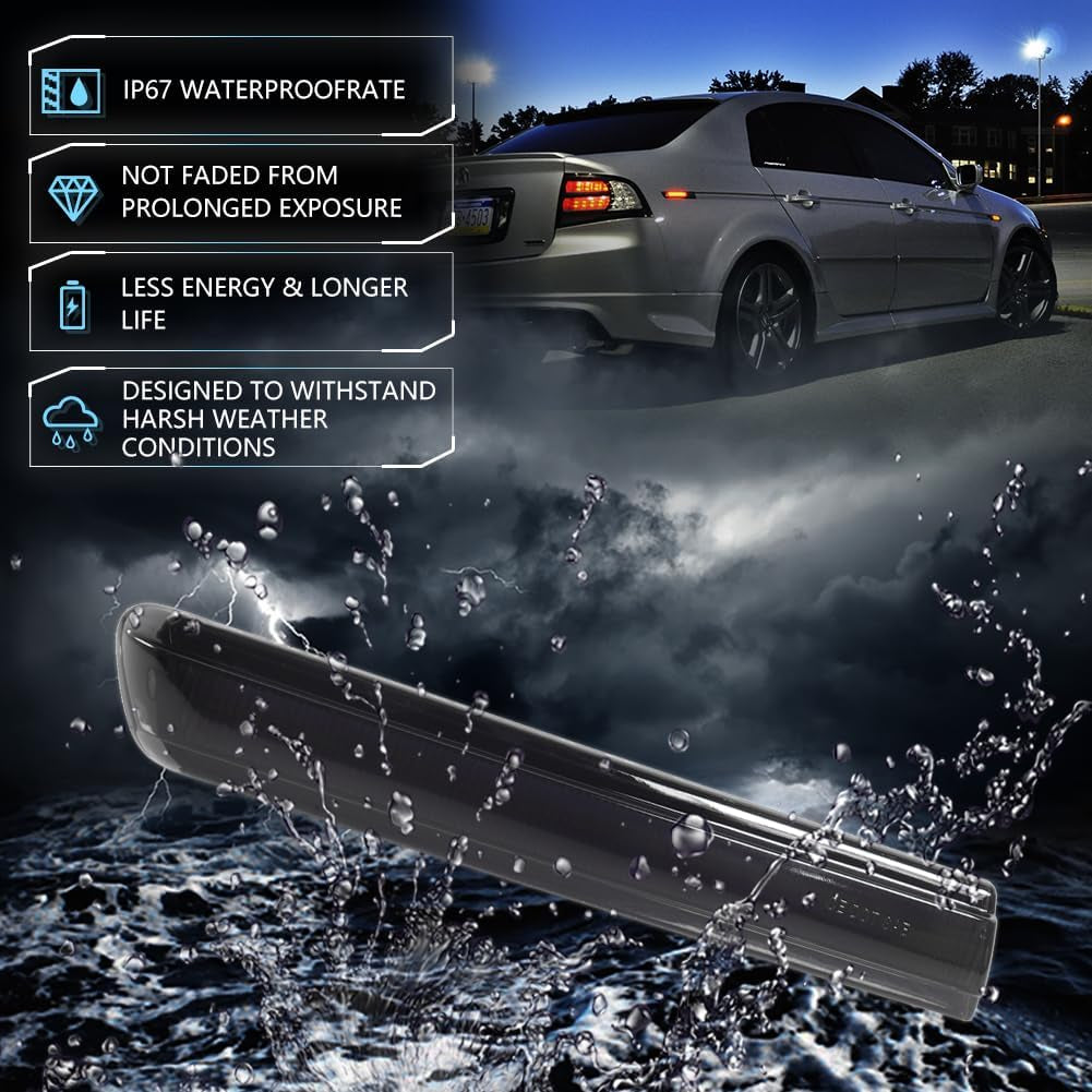 Front & Rear LED Side Marker Lights for Acura TL 2004 2005 2006 2007 2008, Acura Smoked Lens Side Bumper Marker Lights, TL Amber & Red LED Turn Signal Lamps, 4 PCS