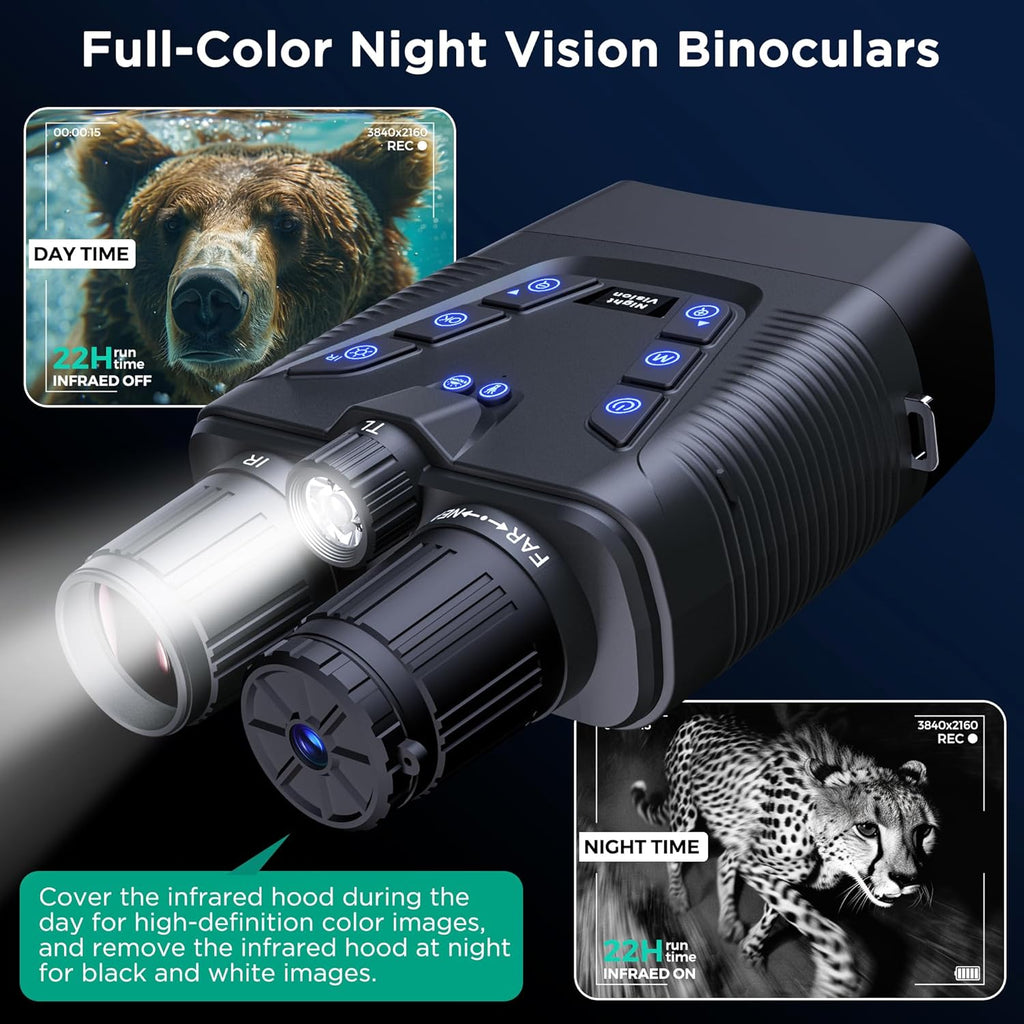 Night Vision Goggles, 58MP Full-Color 4K Night Vision Binoculars with 10000Mah Fast Charging Battery, 64GB Card, 3.99" Screen and 1968FT Viewing Range for Camping Hunting & Security(Black)