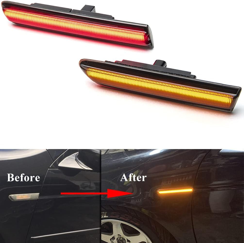 Amber/Red LED Side Marker Lights for Acura TL 2004 2005 2006 2007 2008 Smoked Lens Front/Rear Left&Right LED Sidemarker Lamps Replacements