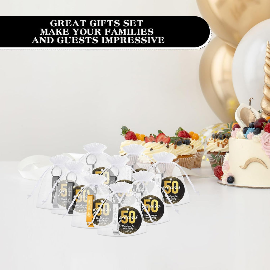 54 Sets 50Th Birthday Party Favors for Guests Birthday Beer Opener Keychain Cheers to 50 Bottle Opener Keychain with Thank You Cards and Gift Bags for Anniversary Wedding Party Favors