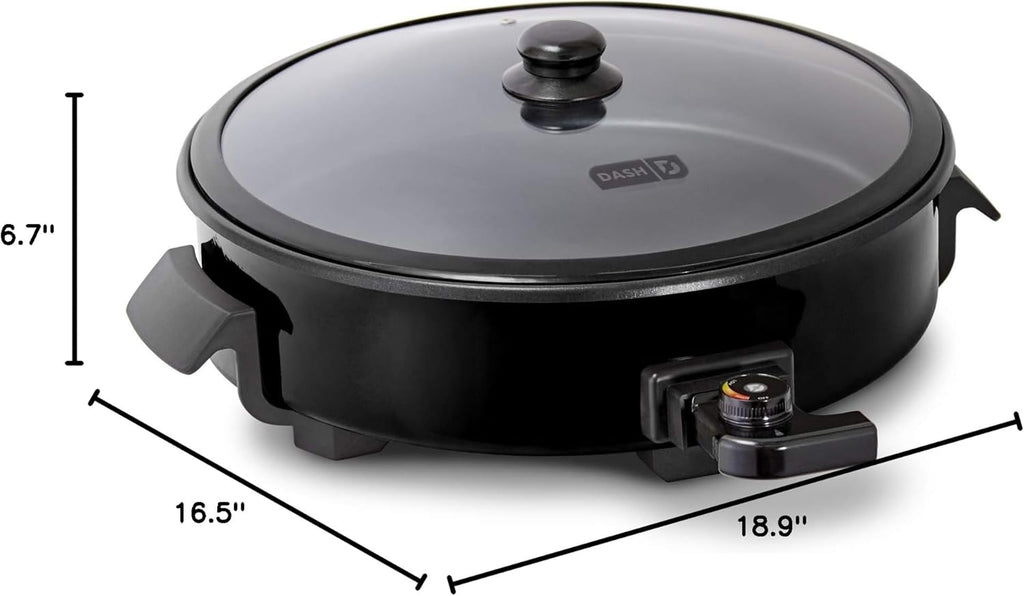 Family Size Electric Skillet with 14 Inch Nonstick Surface + Recipe Book for Pizza, Burgers, Cookies, Fajitas, Breakfast & More, 20 Cup Capacity, 1400-Watt - Black