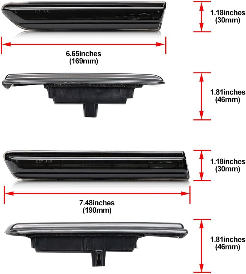 Amber/Red LED Side Marker Lights for Acura TL 2004 2005 2006 2007 2008 Smoked Lens Front/Rear Left&Right LED Sidemarker Lamps Replacements