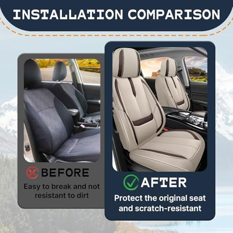 Fit for Acura TL Seat Covers 2004-2014, Full Coverage Customized, Premium Leather Waterproof Stain-Resistant Easy Install(Beige&Brown/Standard 5 Seats)