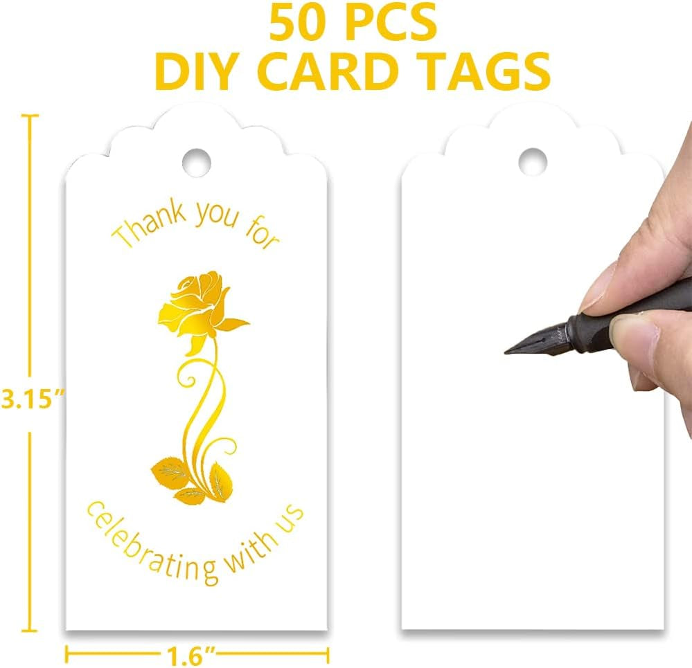 50 Set Rose Key Bottle Openers with Candy Box in Antique Vintage Style Thank You Tags and Ribbons as a Gift Souvenir for Guests at Wedding Party Supplies (Silvery)