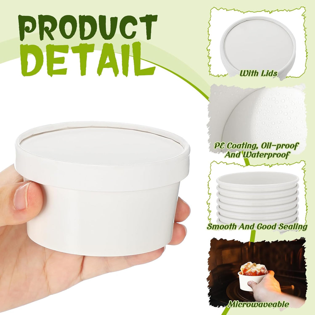 100 Pack Paper Soup Containers with Lids Disposable Paper Food Containers with Vented Lids Kraft Ice Cream Bowls Soup Cup Ice Cream Cups for Restaurants(4 Oz,White)