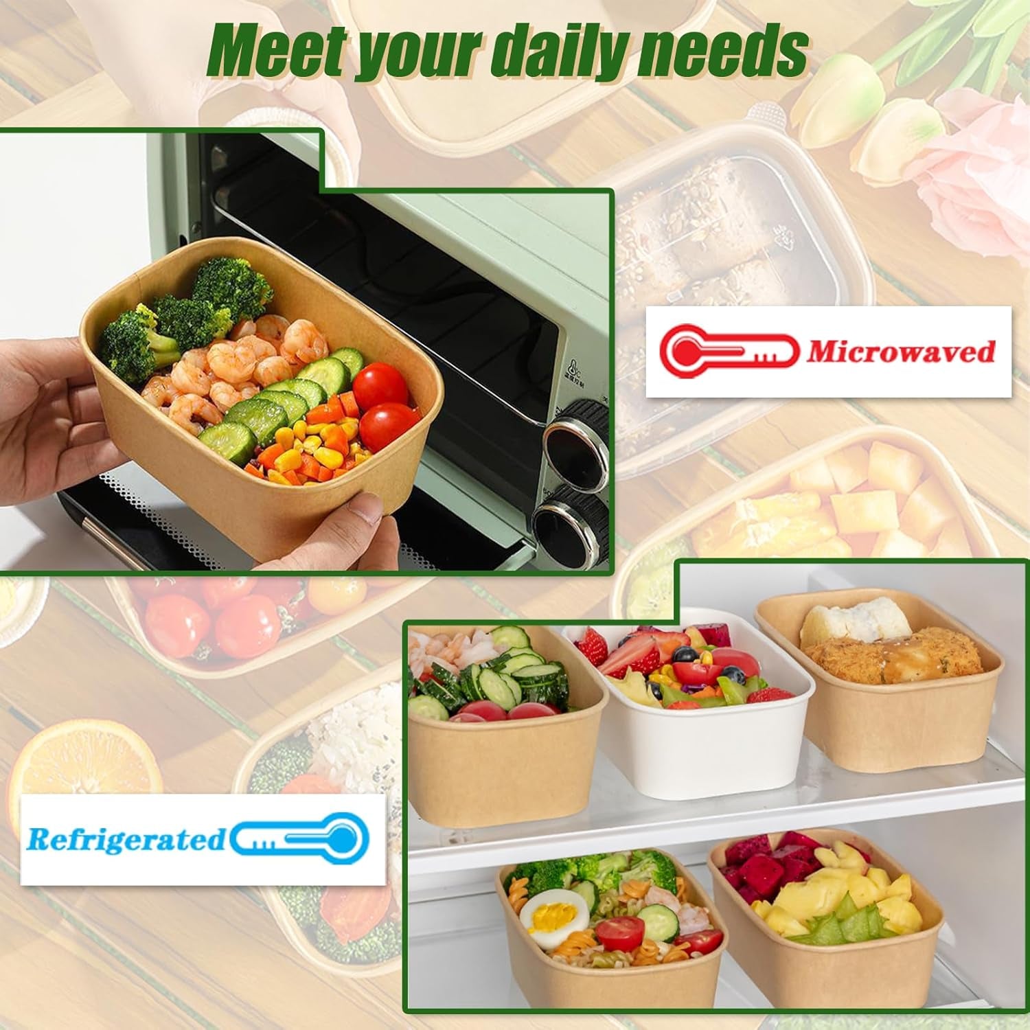 50-Pack 35Oz Disposable Kraft Paper Bowls【With Lids and Forks】, Large Meal Prep Containers to Go Food Prep Containers, Leakproof Paper Bowls Treat Soup Serving Bowl, Microwave Safe for Hot/Cold Food