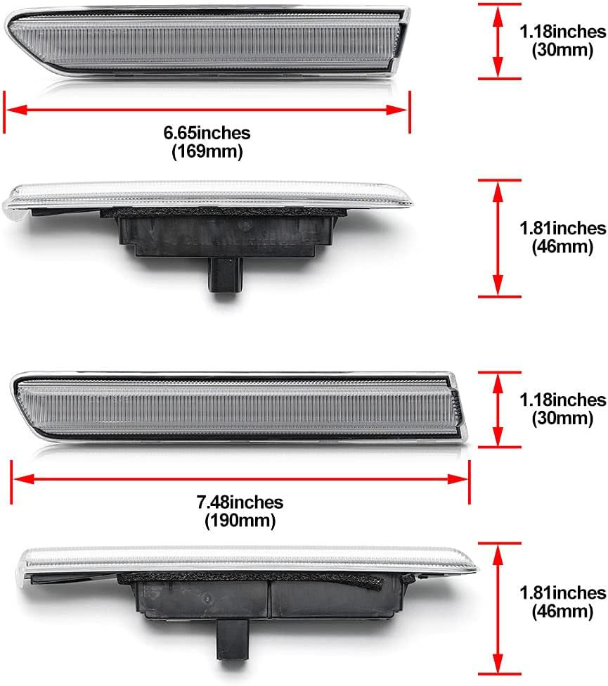 Amber/Red LED Side Marker Lights for Acura TL 2004 2005 2006 2007 2008 Clear Lens Front/Rear Left Right LED Sidemarker Lamps Replacements