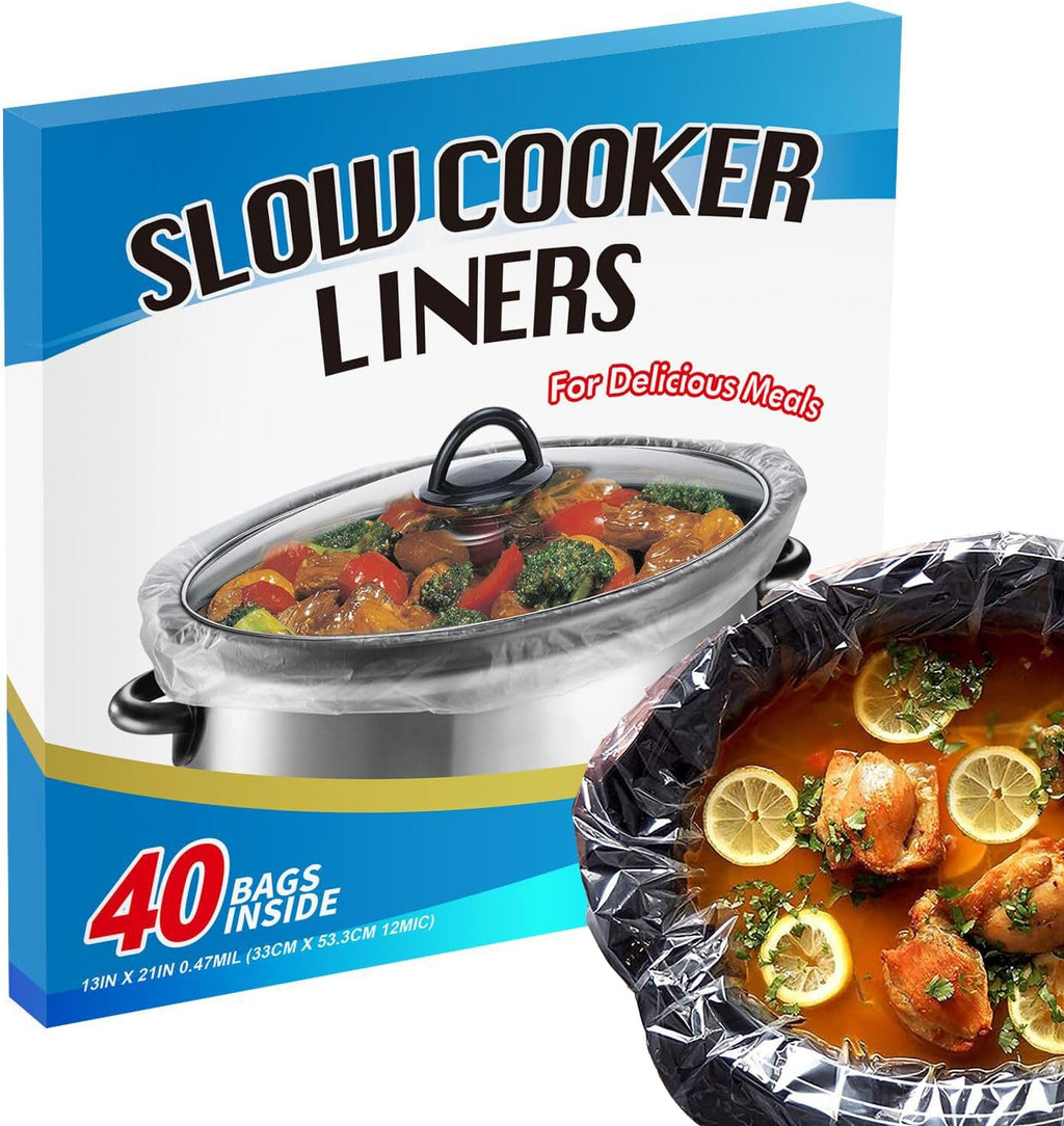 Slow Cooker Liners (40 Liners), 13" × 21" Pot Liners Fit 3-8 Quarts, Disposable Cooking Bags Suitable for Oval & round Pot, BPA Free (13" × 21")