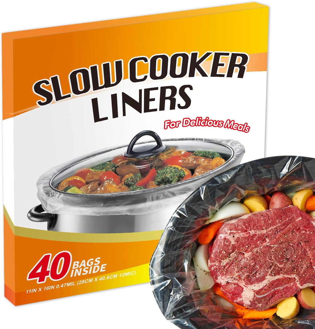 Slow Cooker Liners Disposable Cooking Bags Small Size Pot Liners Fit 1QT to 3QT Suitable for Oval & round Pot- 40 Bags