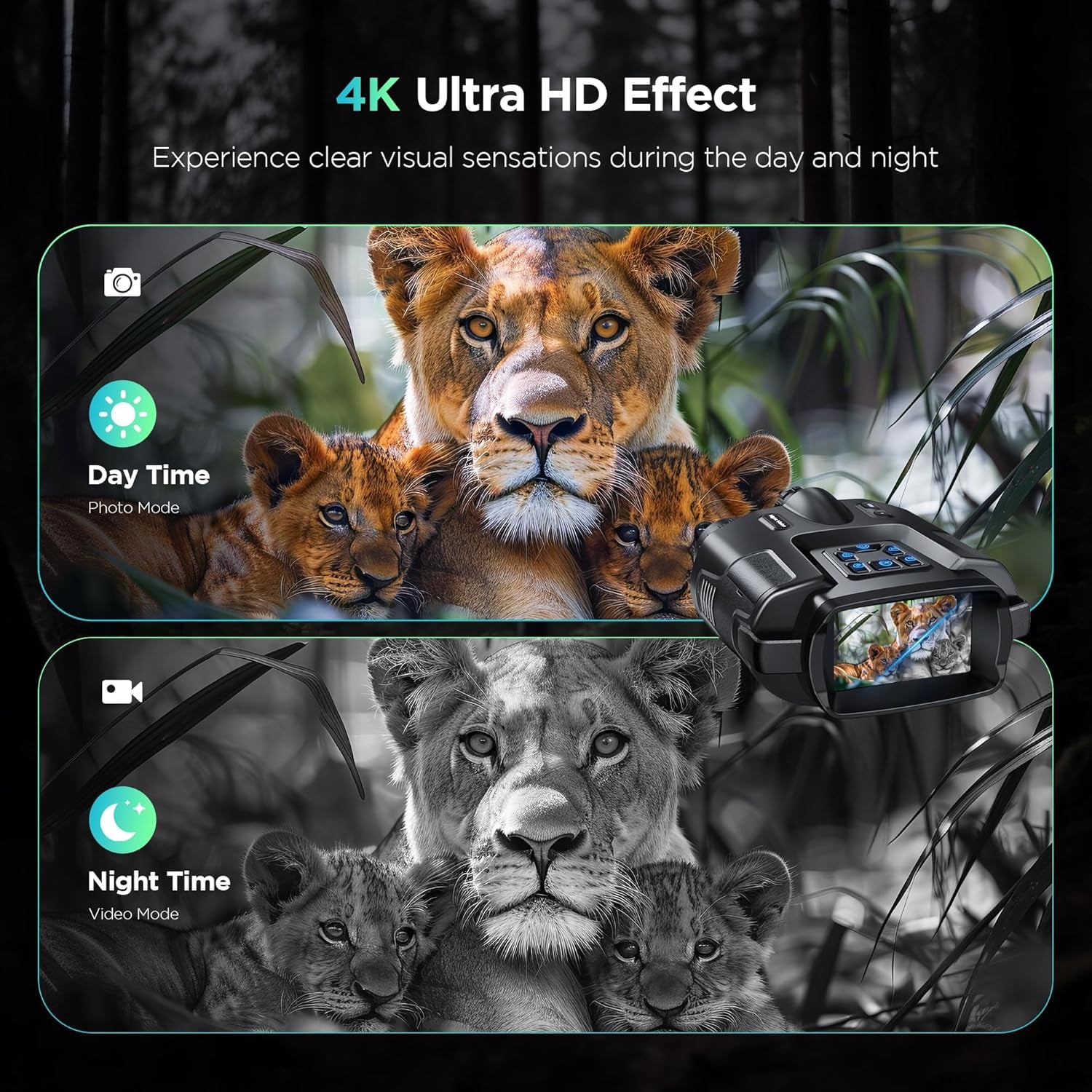 4K Night Vision Goggles for Adults, 2000FT Infrared Night Vision Binoculars with 64GB Card, Tactical Light, 8X Digital Zoom for Outdoor, Camping and Travel