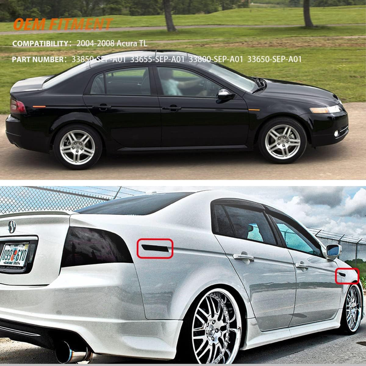 4PCS Amber&Red Full LED Front+Rear Side Marker Lights for 2004-2008 Acura Tl,Turn Signal Lights Replace OEM Sidemarker Lamps