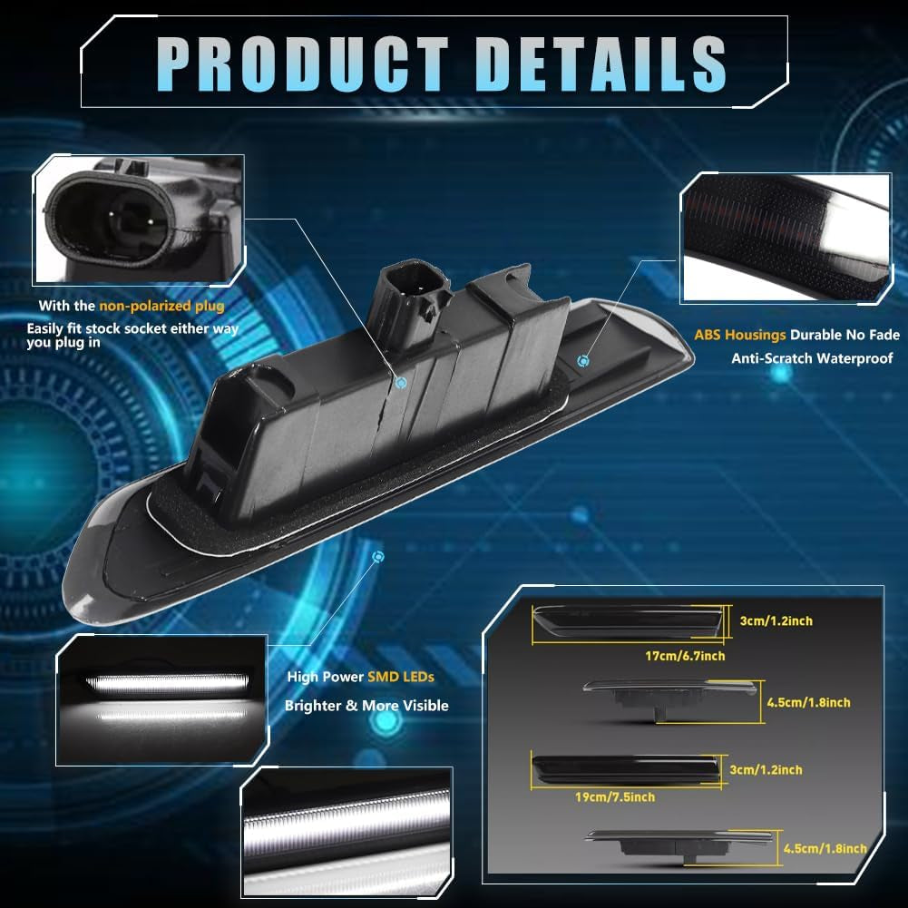 Front & Rear LED Side Marker Lights for Acura TL 2004 2005 2006 2007 2008, Acura Smoked Lens Side Bumper Marker Lights, TL White LED Turn Signal Lamps, 4 PCS