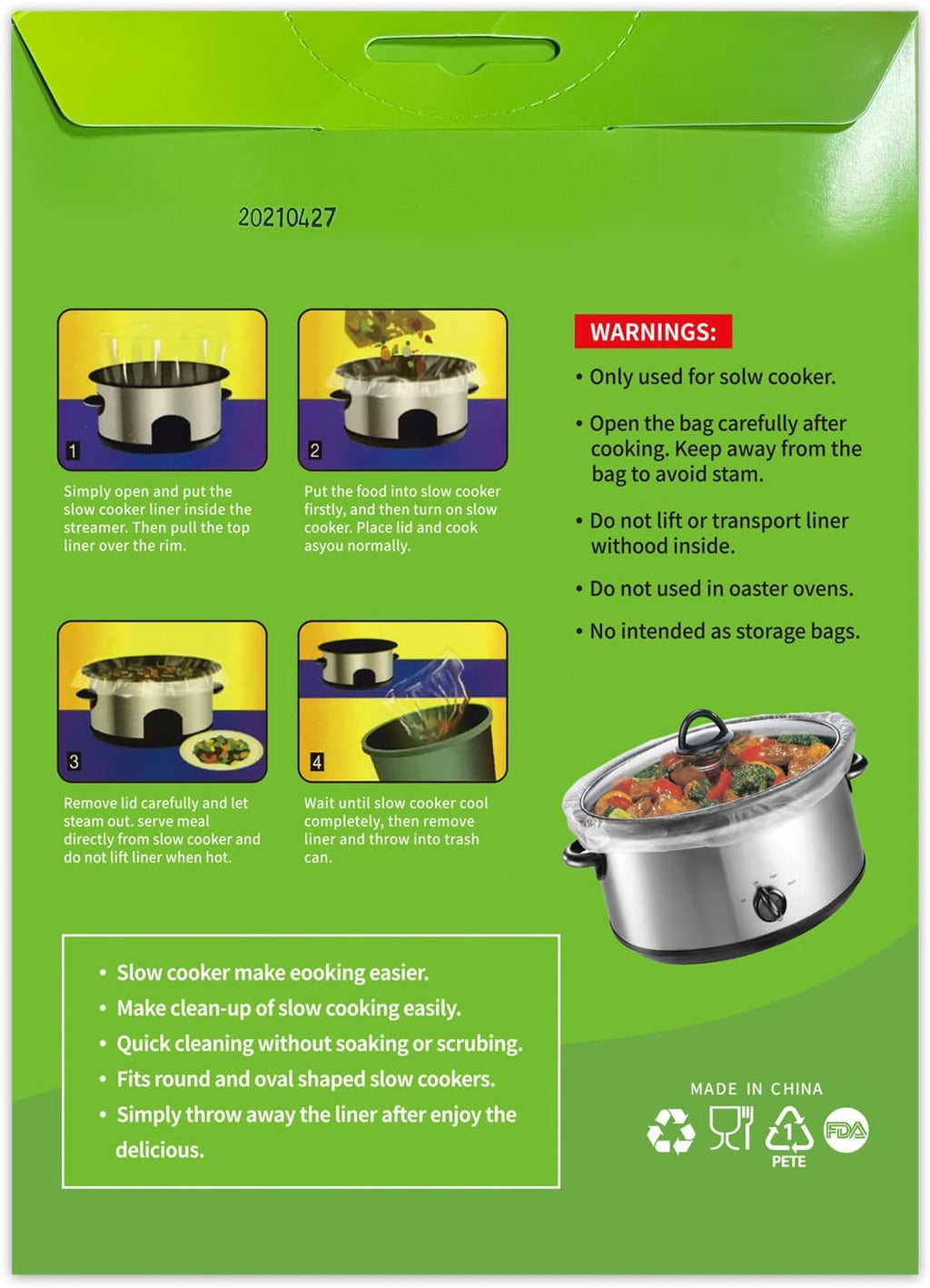 Slow Cooker Liners Disposable Cooking Bags Small Size Pot Liners Fit 1QT to 3QT Suitable for Oval & round Pot (20)